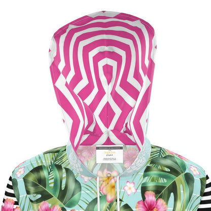 Tropical Hibiscus Stripe Womens Hooded Rain Jacket