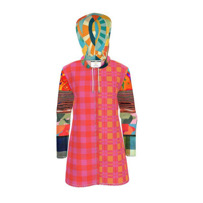 Pink Citrus Plaid in Glorious Patchwork Womens Hooded Rain Jacket