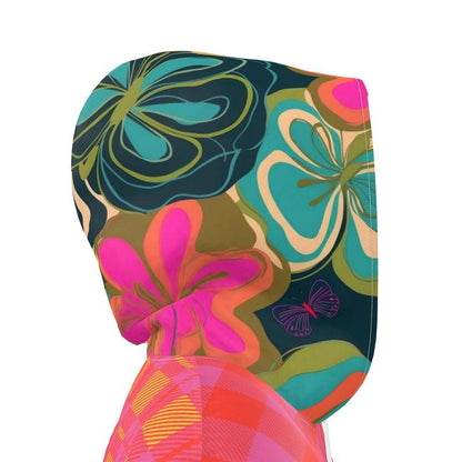 Pink Citrus Plaid in Glorious Patchwork Womens Hooded Rain Jacket