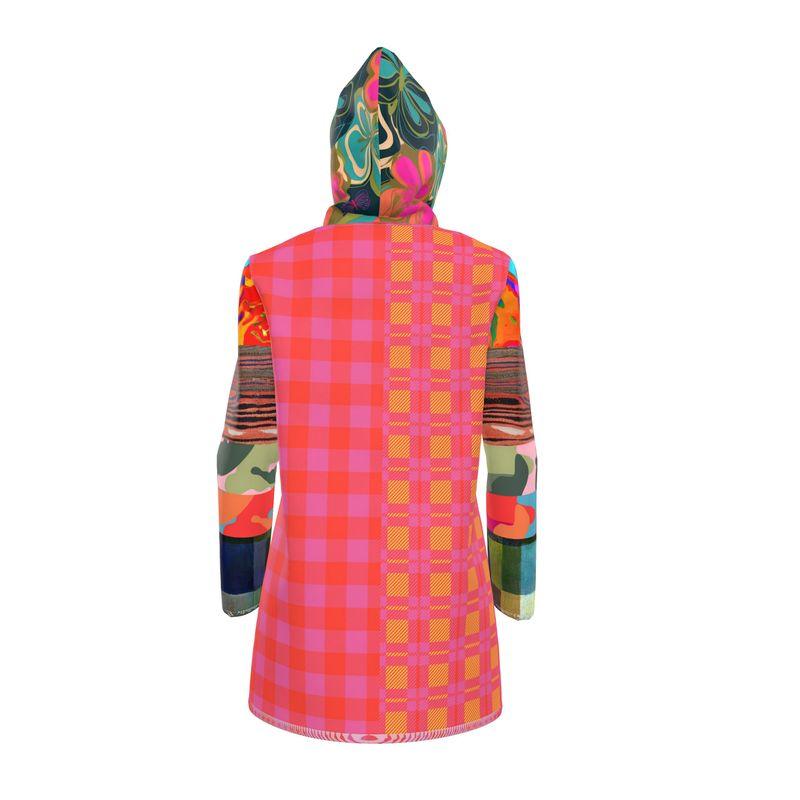 Pink Citrus Plaid in Glorious Patchwork Womens Hooded Rain Jacket
