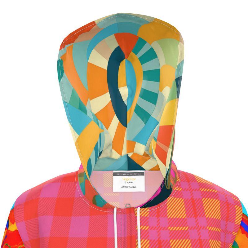 Pink Citrus Plaid in Glorious Patchwork Womens Hooded Rain Jacket