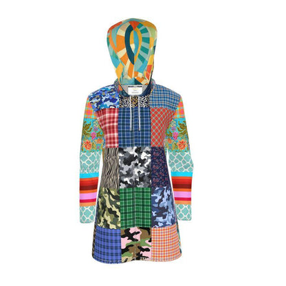 Mad Plaid Parade Patchwork Womens Hooded Rain Jacket