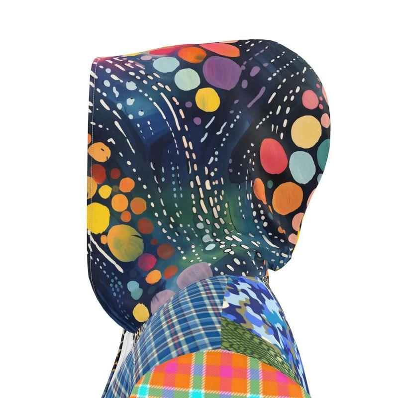 Mad Plaid Parade Patchwork Womens Hooded Rain Jacket