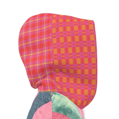 Pink Patchwork Floral Garden Quilt Womens Hooded Rain Jacket