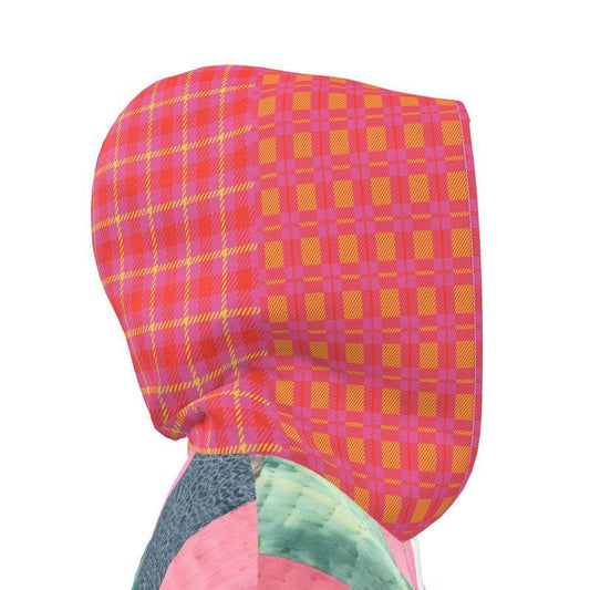 Pink Patchwork Floral Garden Quilt Womens Hooded Rain Jacket