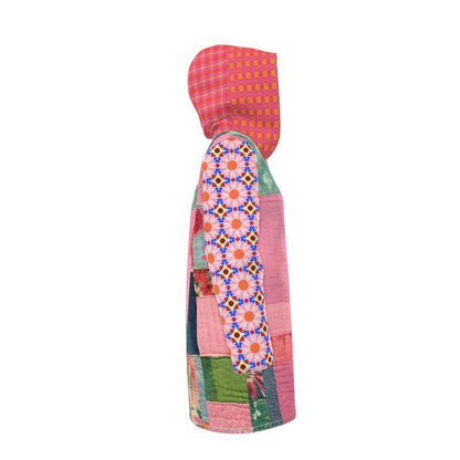 Pink Patchwork Floral Garden Quilt Womens Hooded Rain Jacket