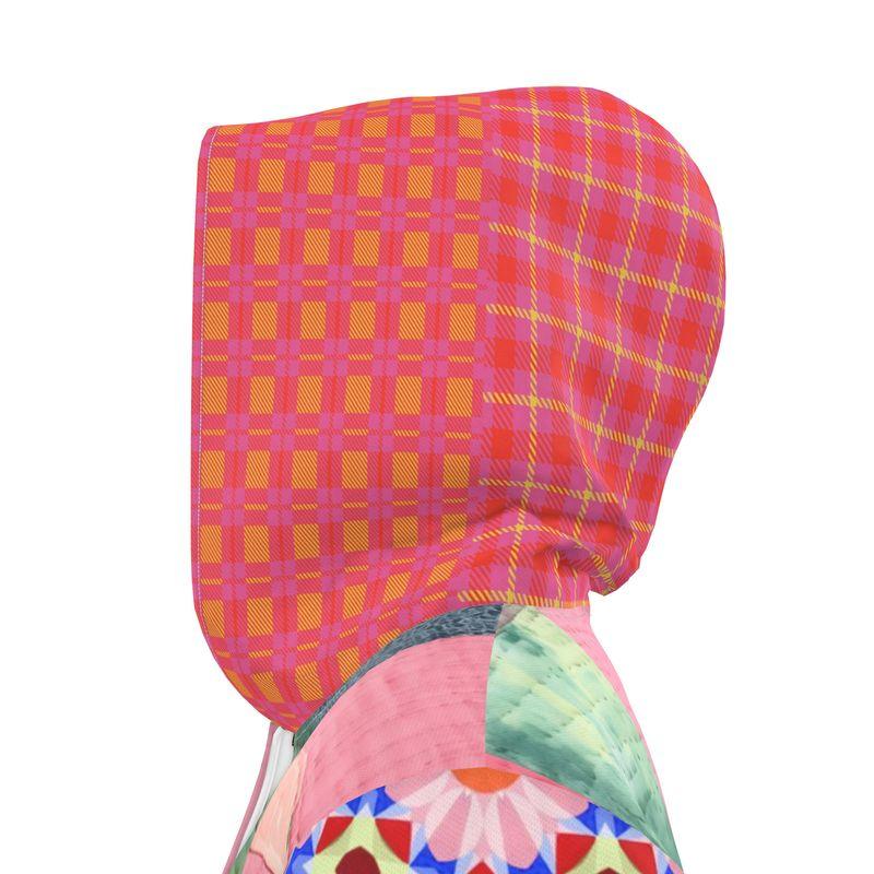 Pink Patchwork Floral Garden Quilt Womens Hooded Rain Jacket