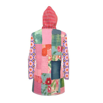Pink Patchwork Floral Garden Quilt Womens Hooded Rain Jacket
