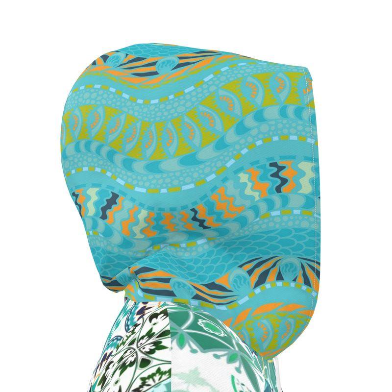 Aqua Mediterranean Mosaic Tile Womens Hooded Rain Jacket