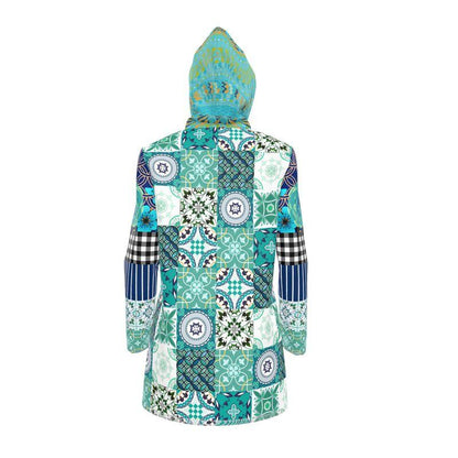 Aqua Mediterranean Mosaic Tile Womens Hooded Rain Jacket