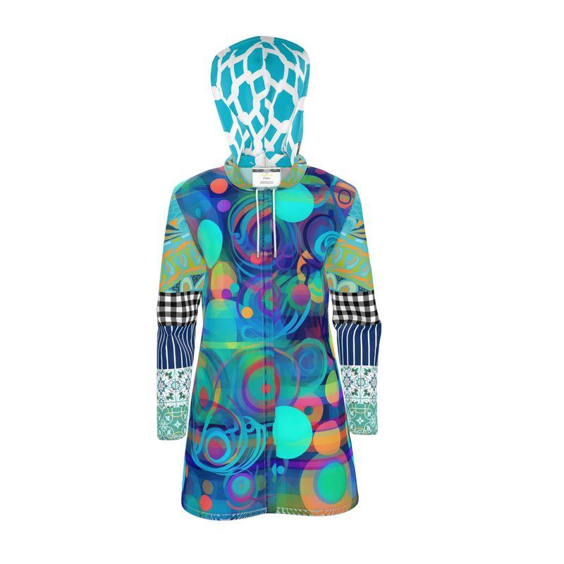 Aqua Mosaic Bubble Garden Womens Hooded Rain Jacket