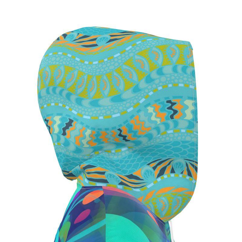 Aqua Mosaic Bubble Garden Womens Hooded Rain Jacket