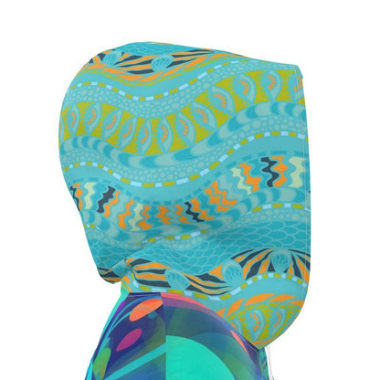 Aqua Mosaic Bubble Garden Womens Hooded Rain Jacket