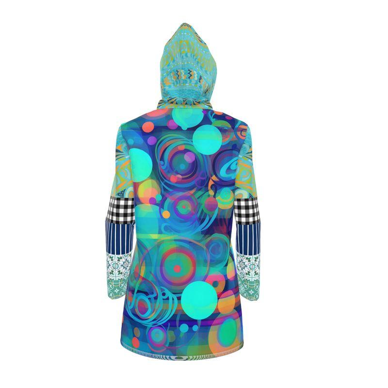 Aqua Mosaic Bubble Garden Womens Hooded Rain Jacket