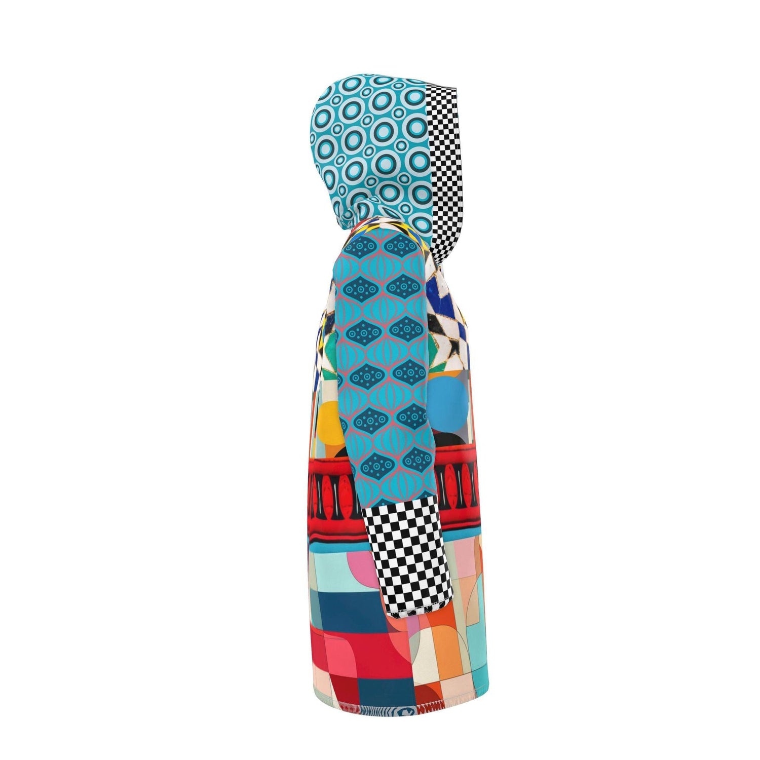 Electric Harlequin Patchwork Womens Hooded Rain Jacket