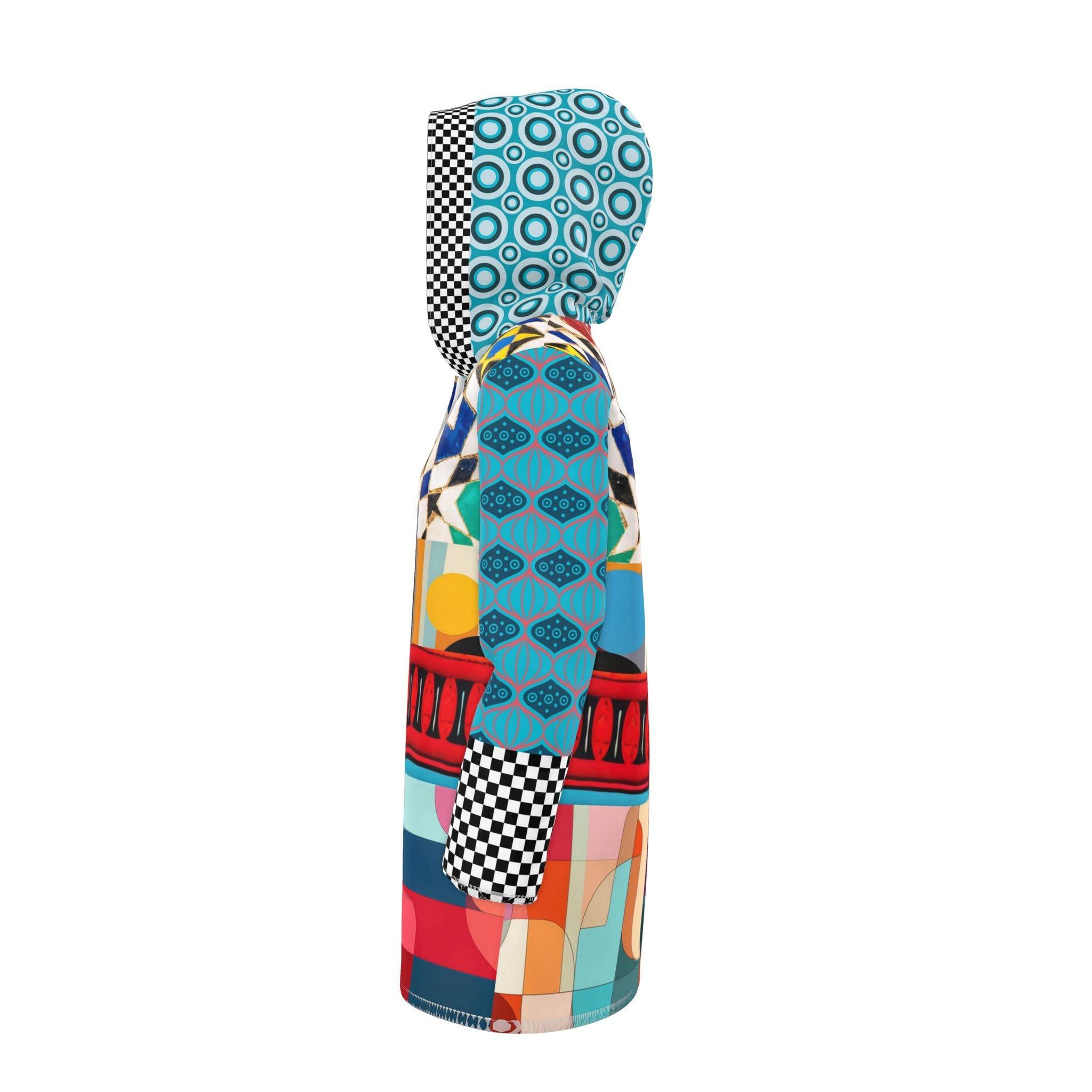 Electric Harlequin Patchwork Womens Hooded Rain Jacket
