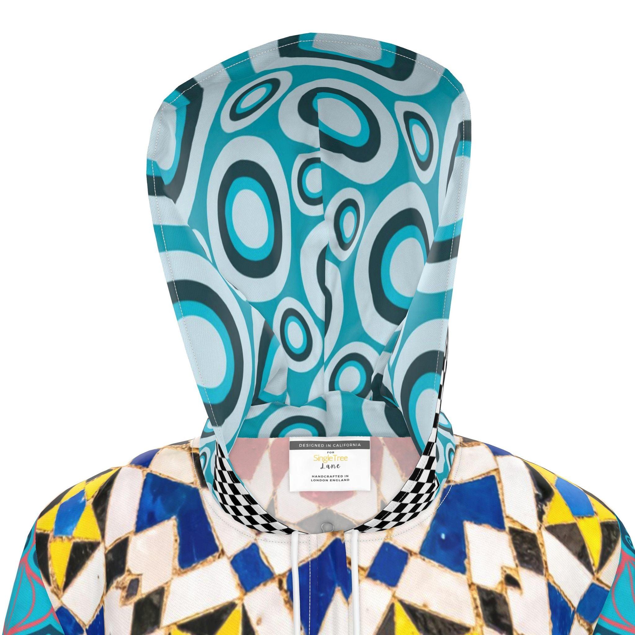 Electric Harlequin Patchwork Womens Hooded Rain Jacket