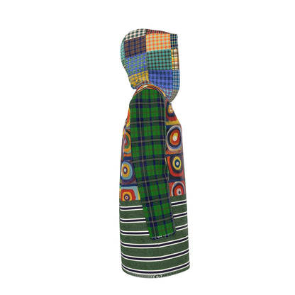 Green Retro Orbit Plaid Stripe Womens Hooded Rain Jacket