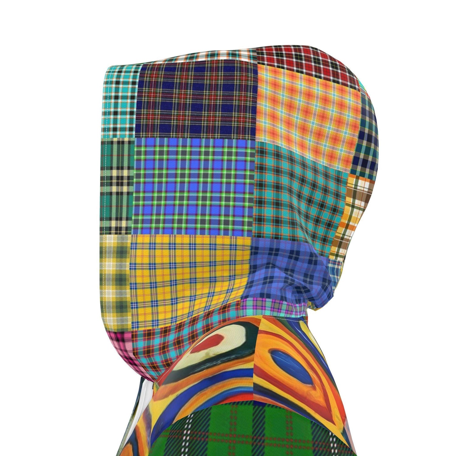 Green Retro Orbit Plaid Stripe Womens Hooded Rain Jacket