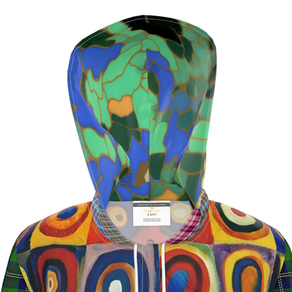 Green Retro Orbit Plaid Stripe Womens Hooded Rain Jacket