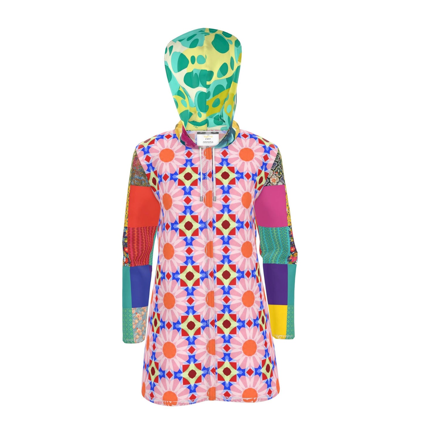 Flower Power Patchwork Garden Womens Hooded Rain Jacket