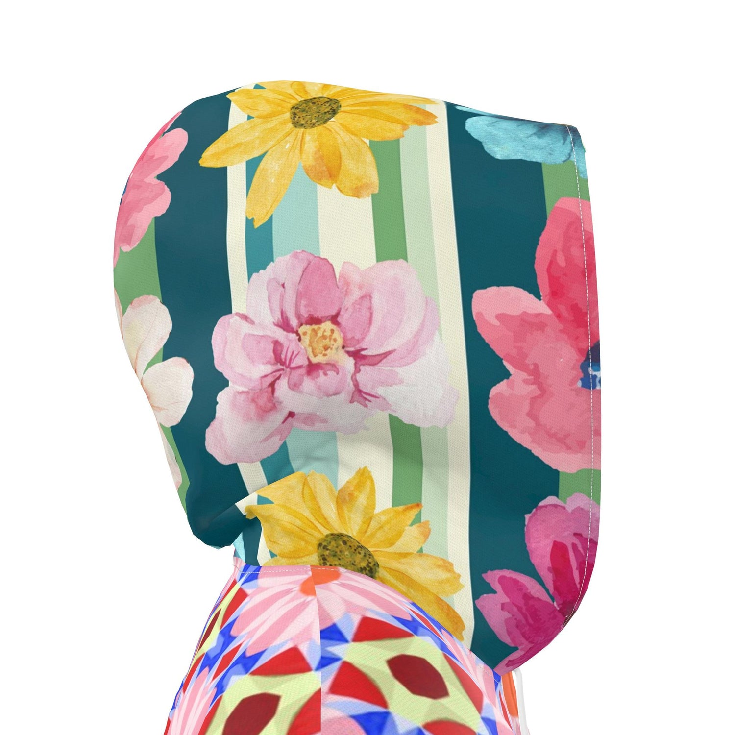 Flower Power Patchwork Garden Womens Hooded Rain Jacket