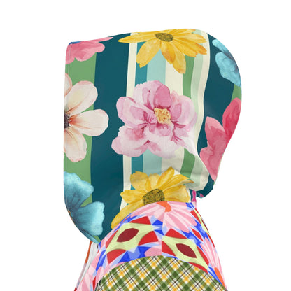 Flower Power Patchwork Garden Womens Hooded Rain Jacket