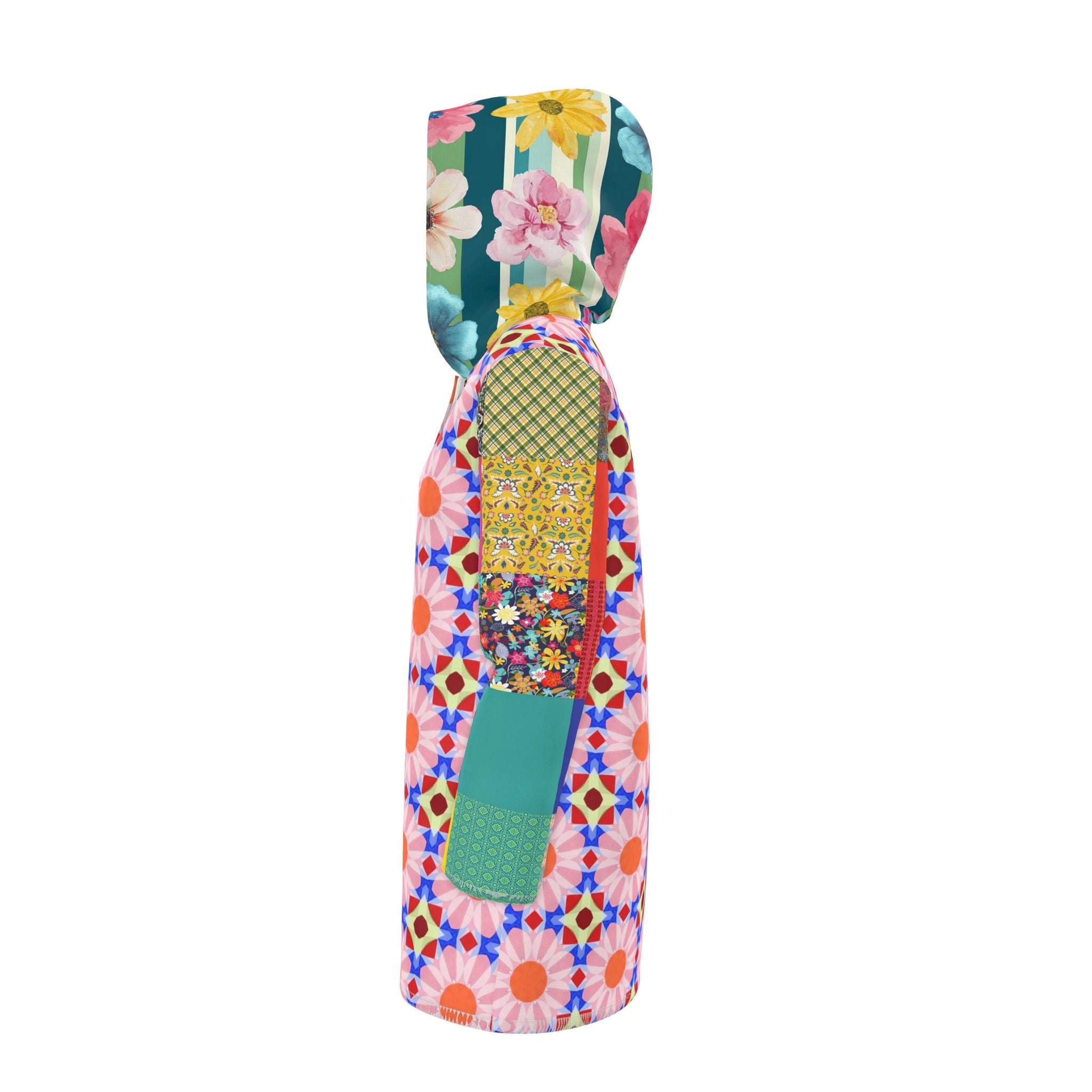 Flower Power Patchwork Garden Womens Hooded Rain Jacket