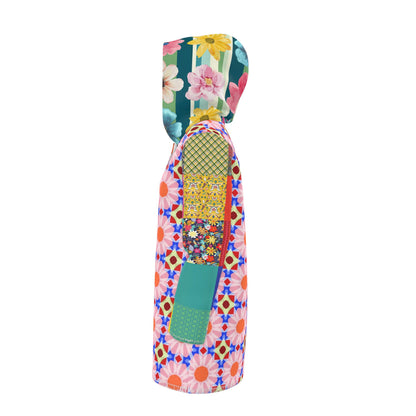 Flower Power Patchwork Garden Womens Hooded Rain Jacket