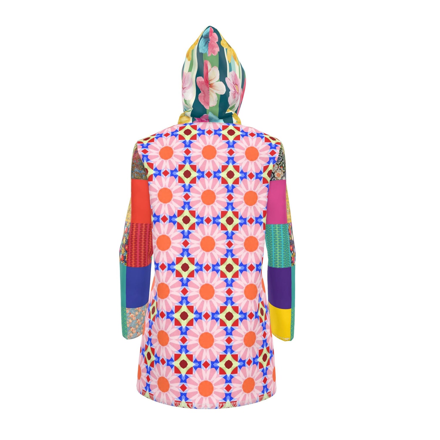 Flower Power Patchwork Garden Womens Hooded Rain Jacket