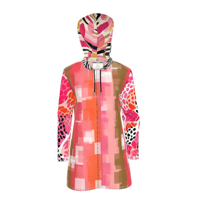 Pink Pixel Zebra Safari Womens Hooded Rain Jacket