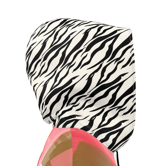 Pink Pixel Zebra Safari Womens Hooded Rain Jacket