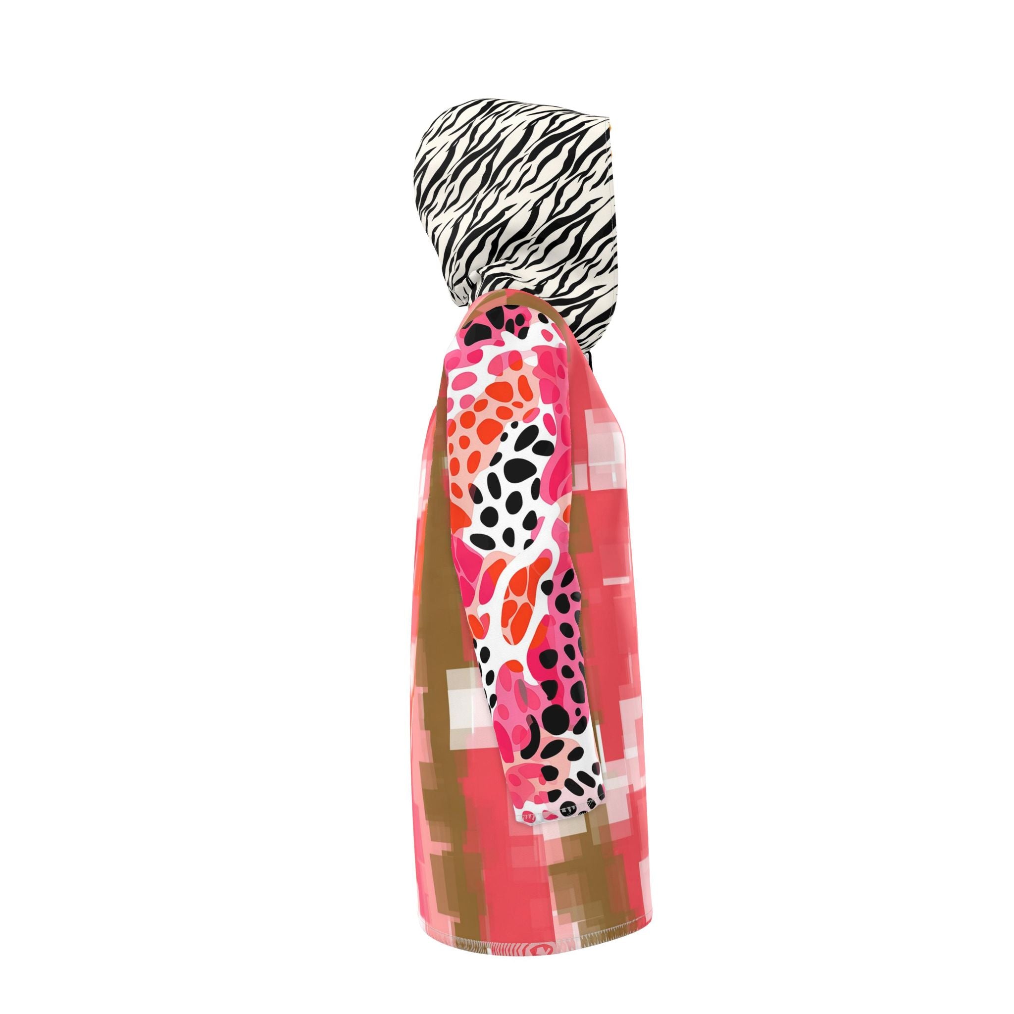 Pink Pixel Zebra Safari Womens Hooded Rain Jacket