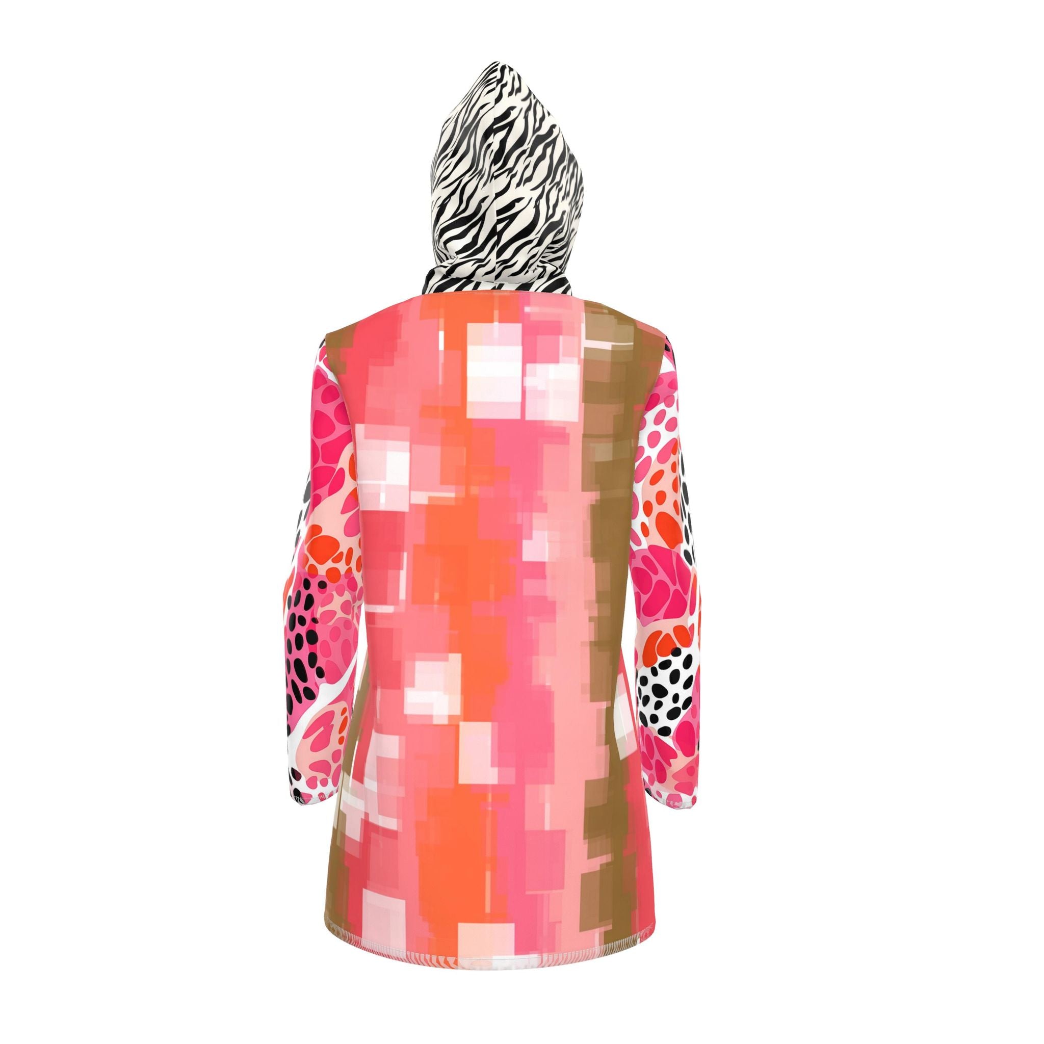 Pink Pixel Zebra Safari Womens Hooded Rain Jacket