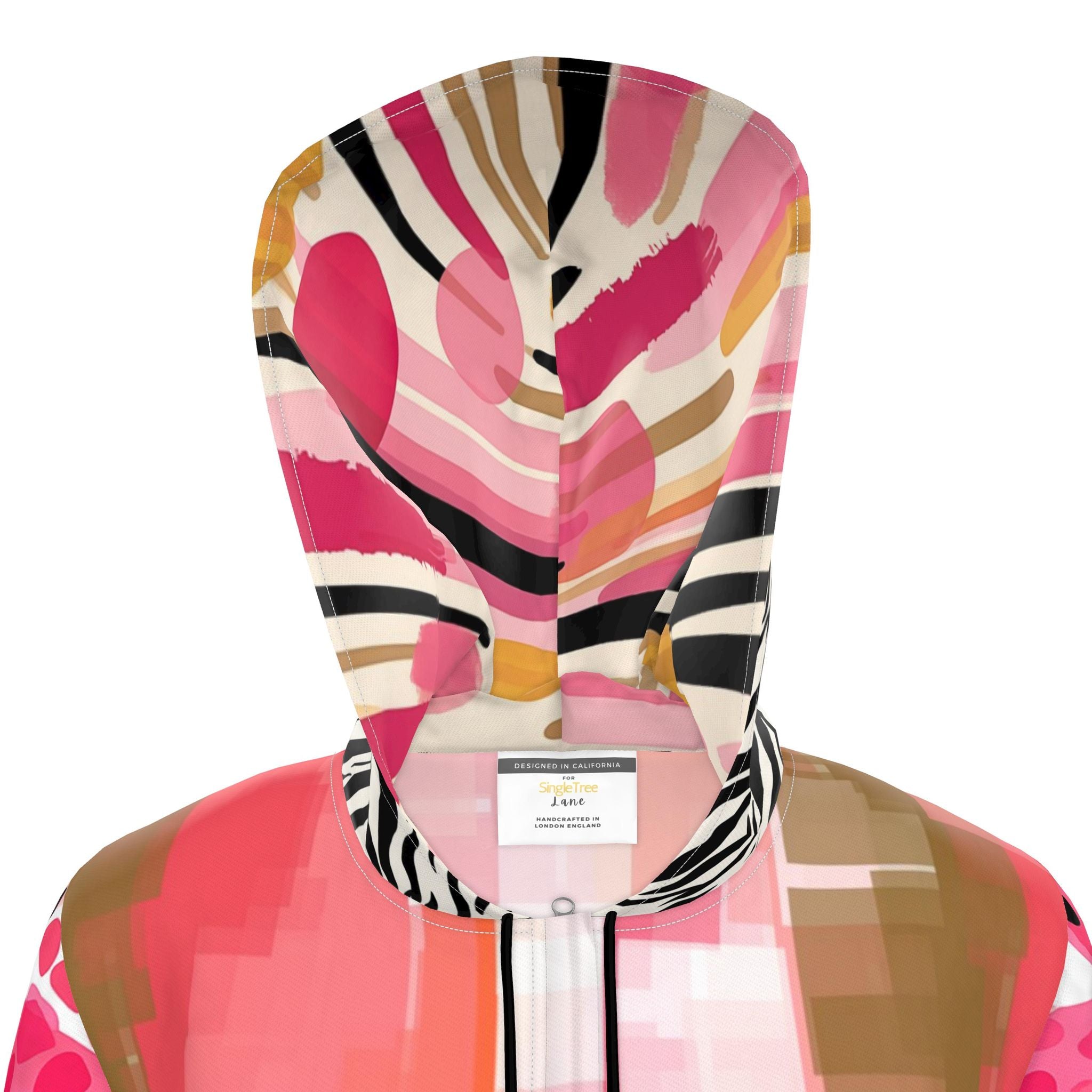 Pink Pixel Zebra Safari Womens Hooded Rain Jacket