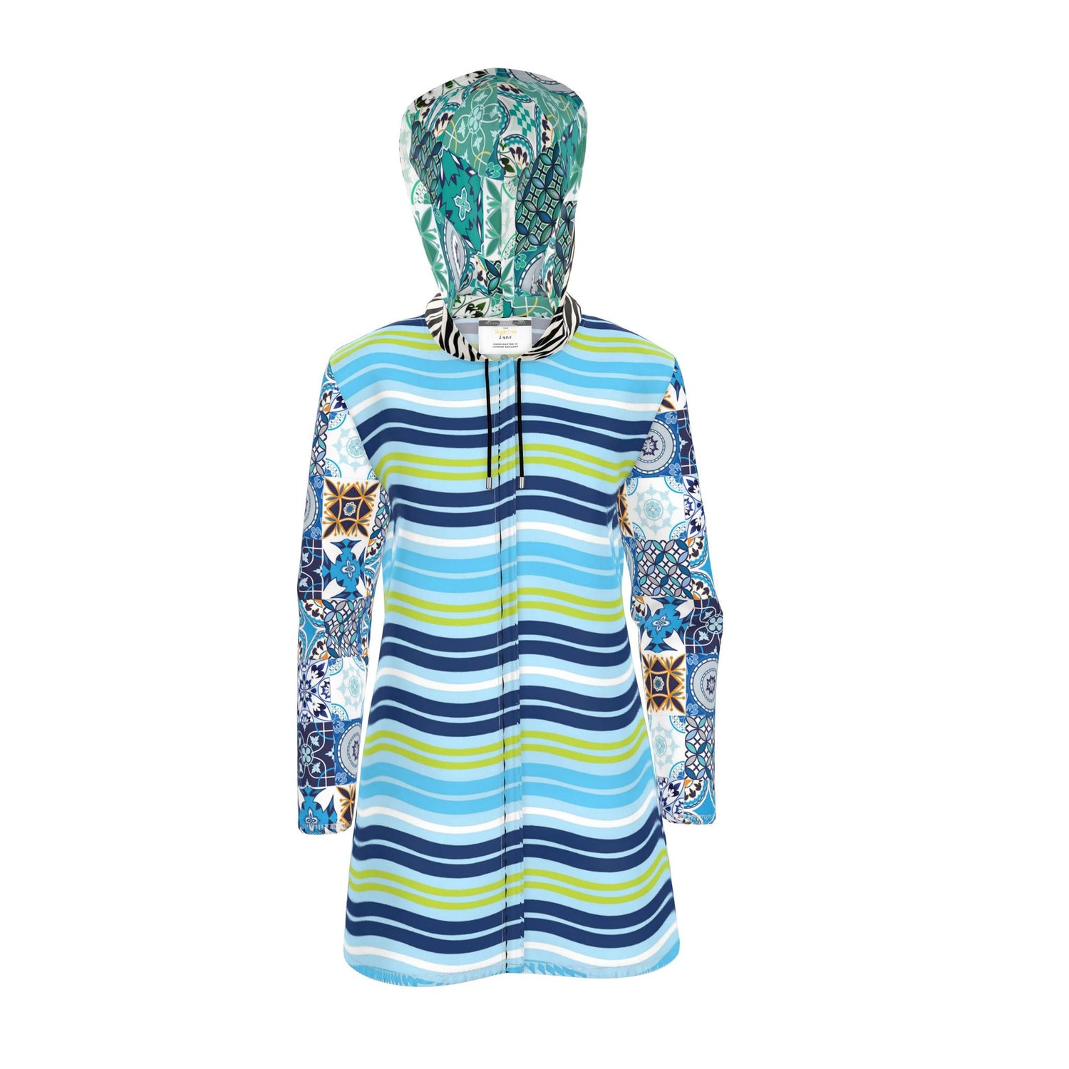 Aqua Riviera Mosaic Stripe Womens Hooded Rain Jacket