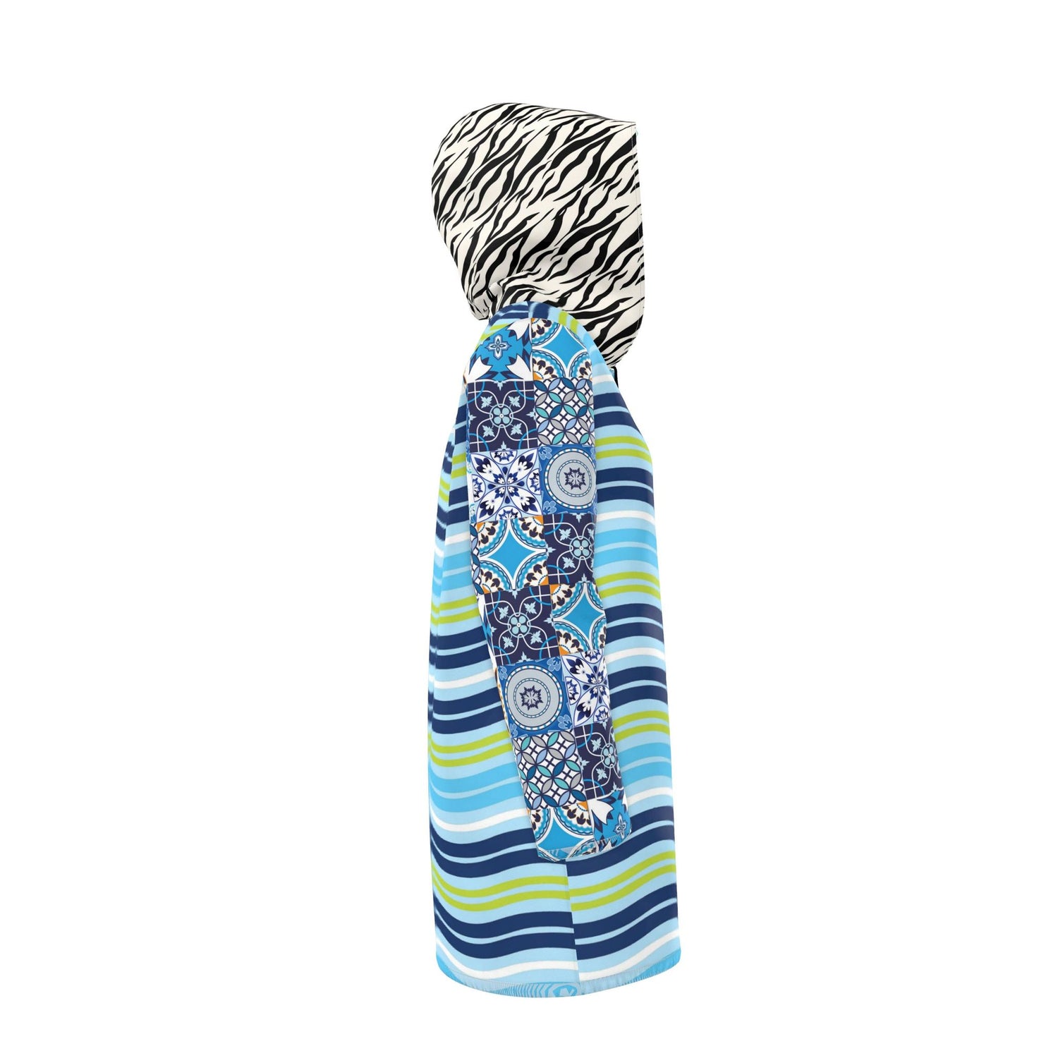 Aqua Riviera Mosaic Stripe Womens Hooded Rain Jacket