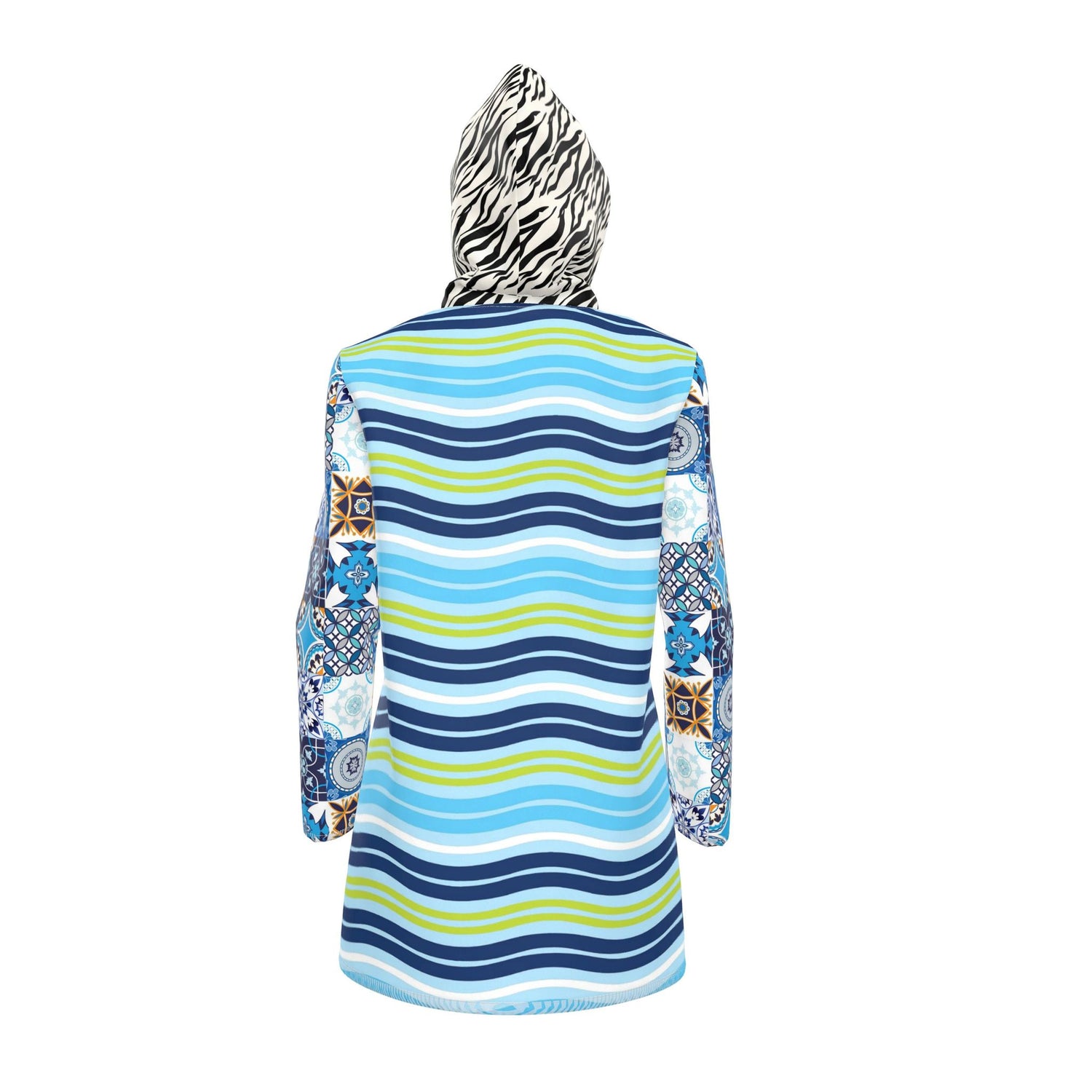 Aqua Riviera Mosaic Stripe Womens Hooded Rain Jacket