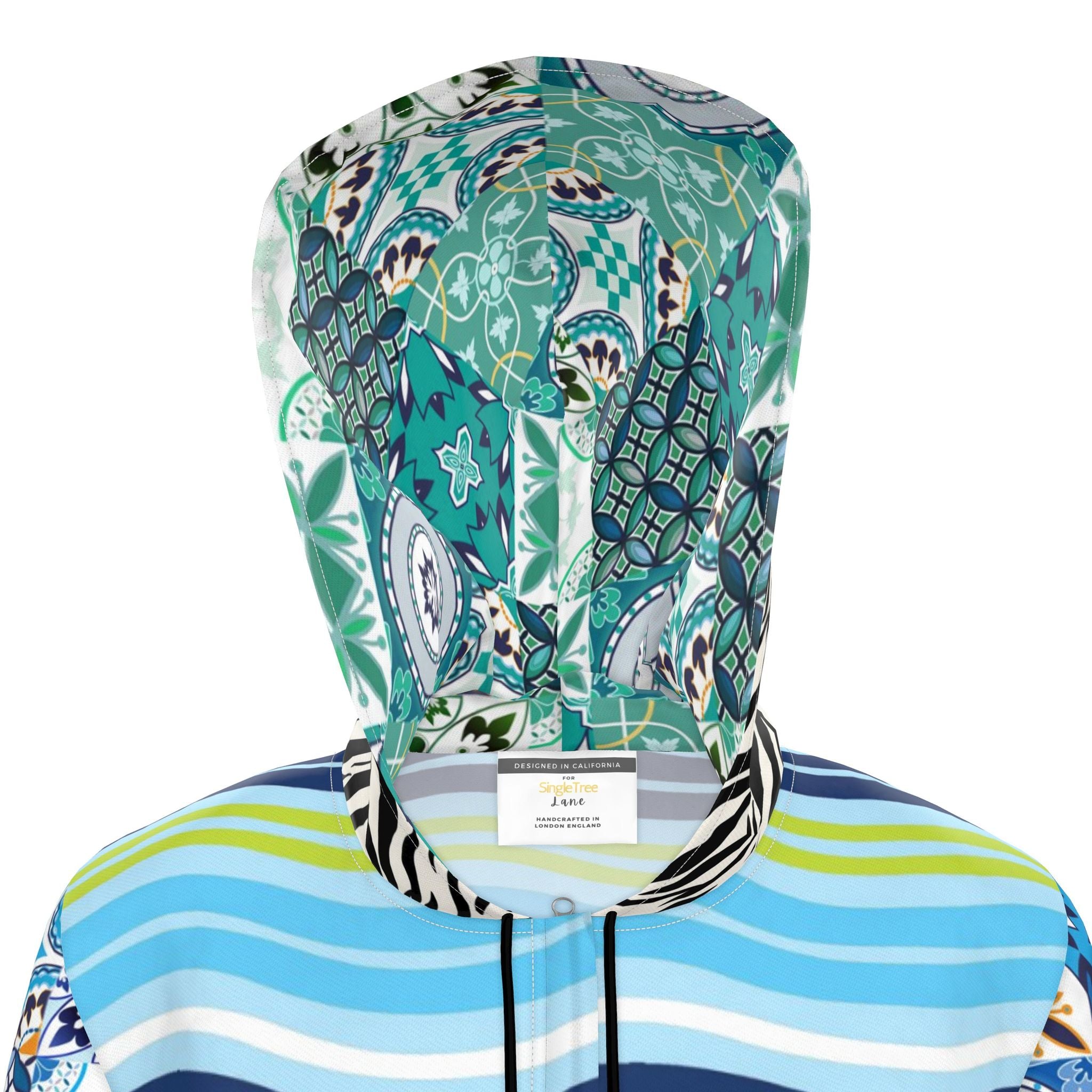 Aqua Riviera Mosaic Stripe Womens Hooded Rain Jacket