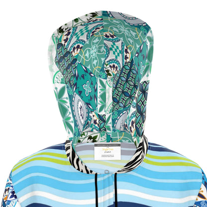 Aqua Riviera Mosaic Stripe Womens Hooded Rain Jacket