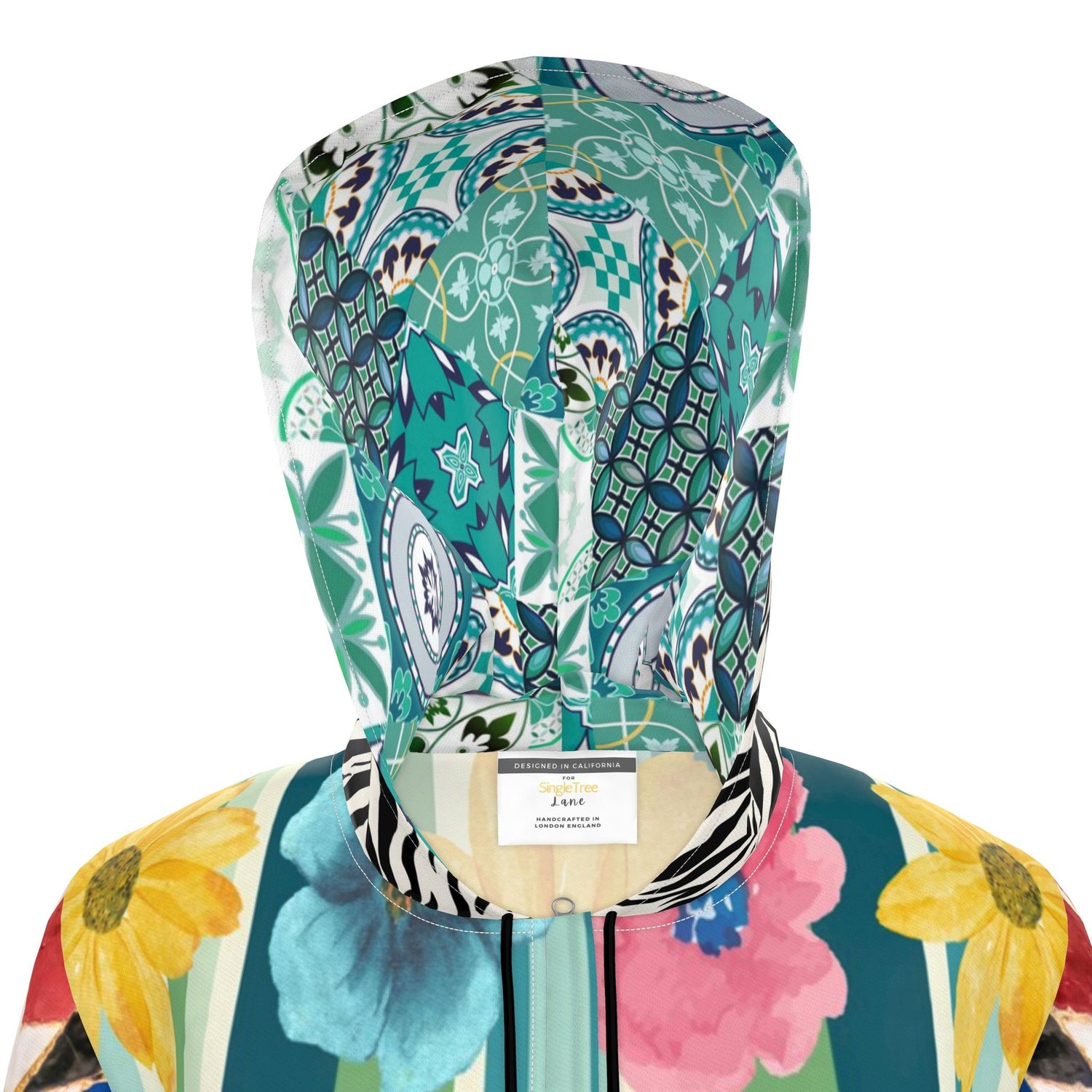Wildflower Mosaic Remix Womens Hooded Rain Jacket