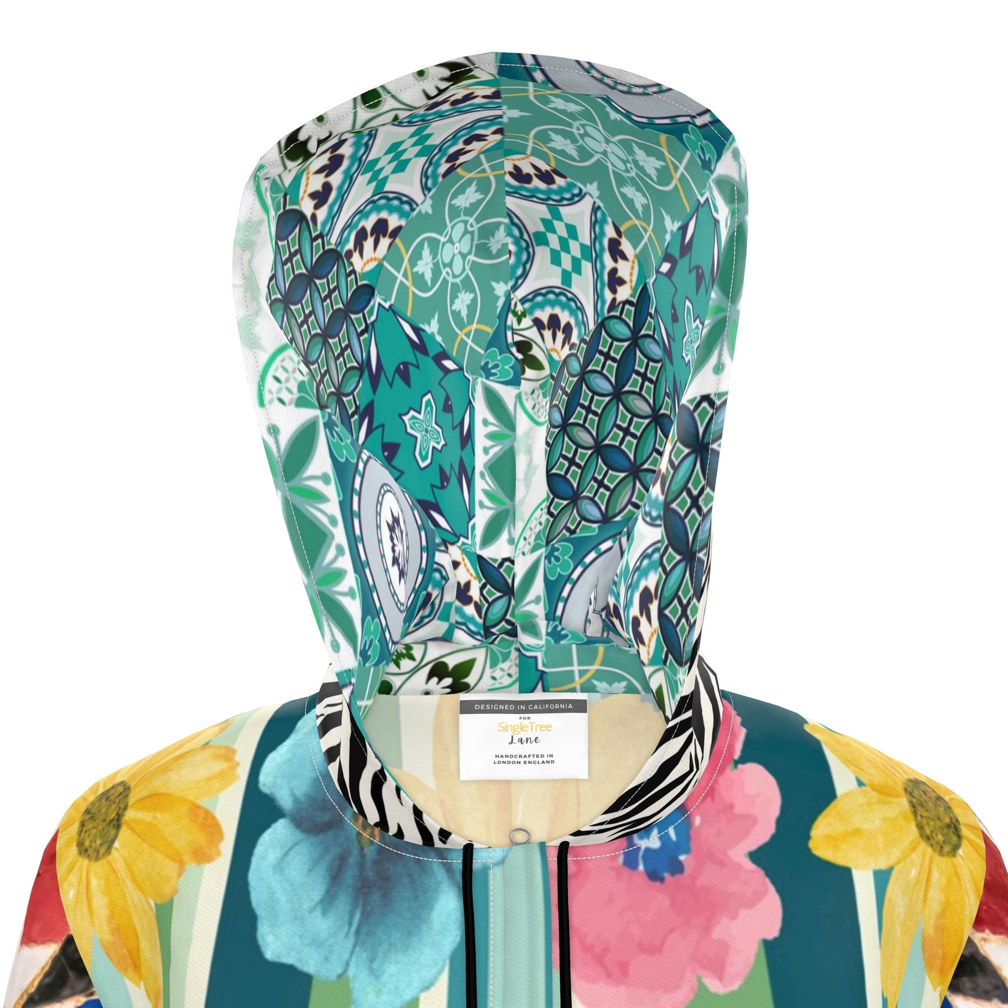 Wildflower Mosaic Remix Womens Hooded Rain Jacket