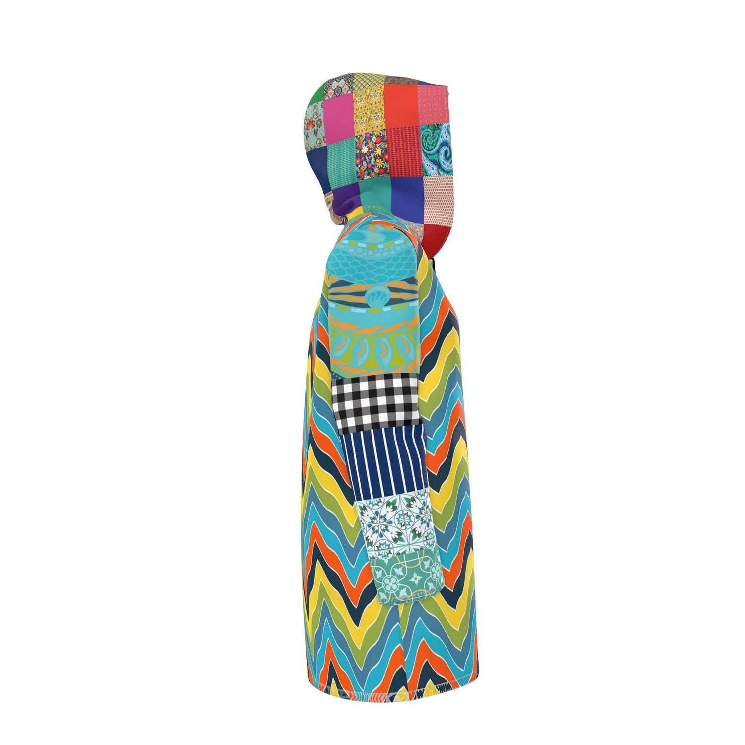Aqua Zig Zag Mosaic Womens Hooded Rain Jacket