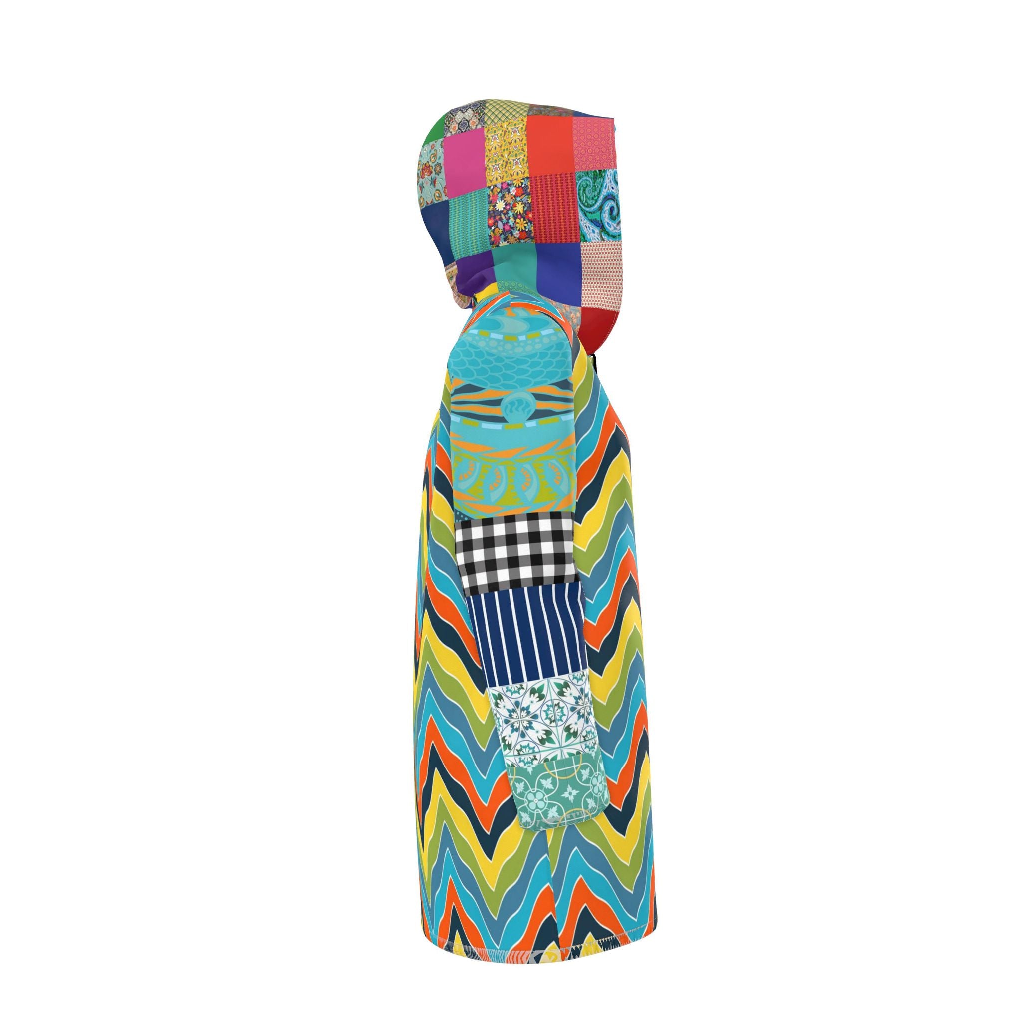 Aqua Zig Zag Mosaic Womens Hooded Rain Jacket