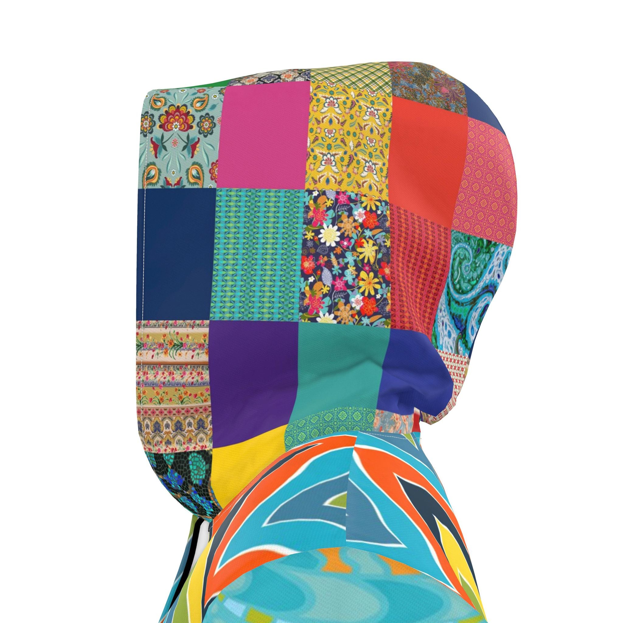 Aqua Zig Zag Mosaic Womens Hooded Rain Jacket