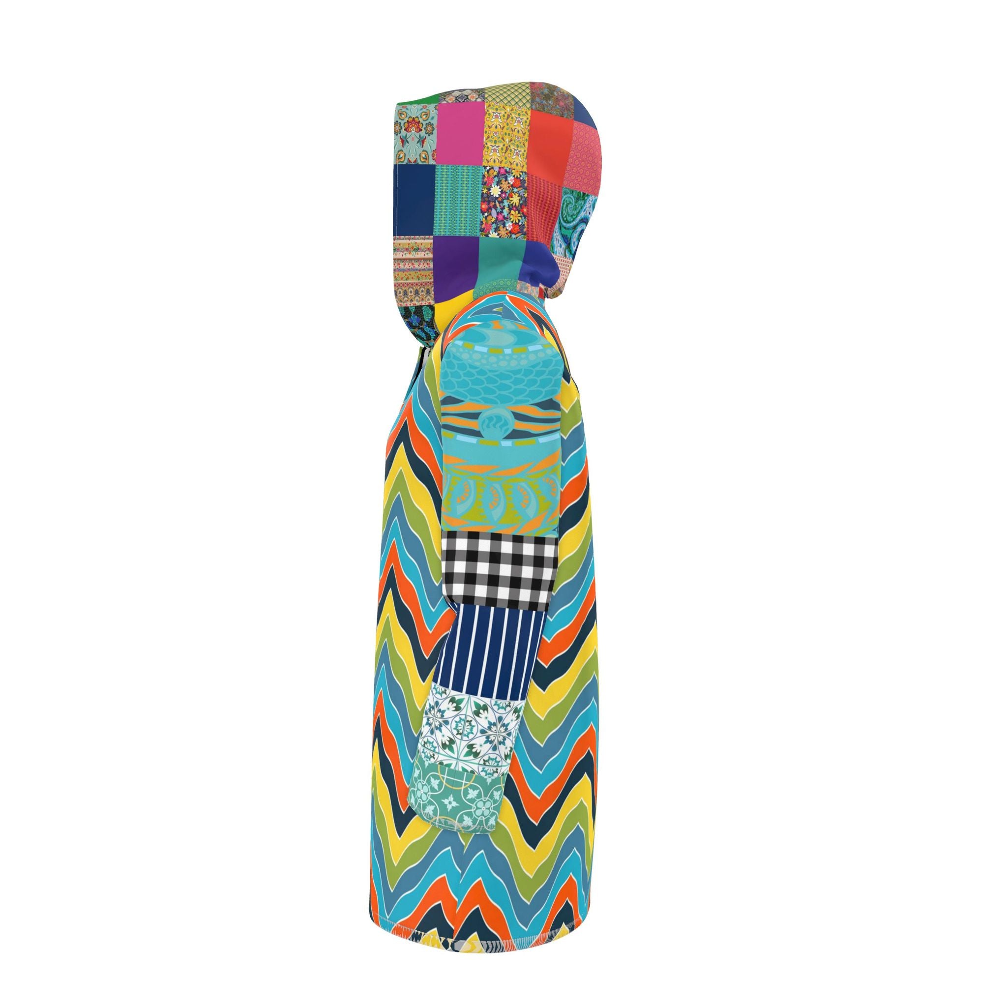 Aqua Zig Zag Mosaic Womens Hooded Rain Jacket