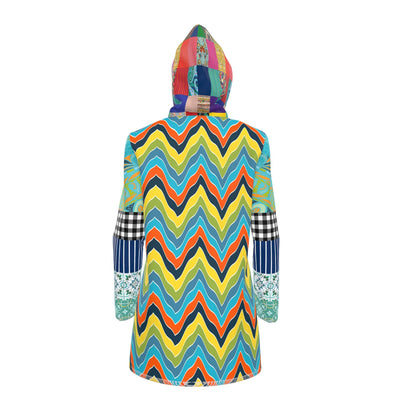 Aqua Zig Zag Mosaic Womens Hooded Rain Jacket