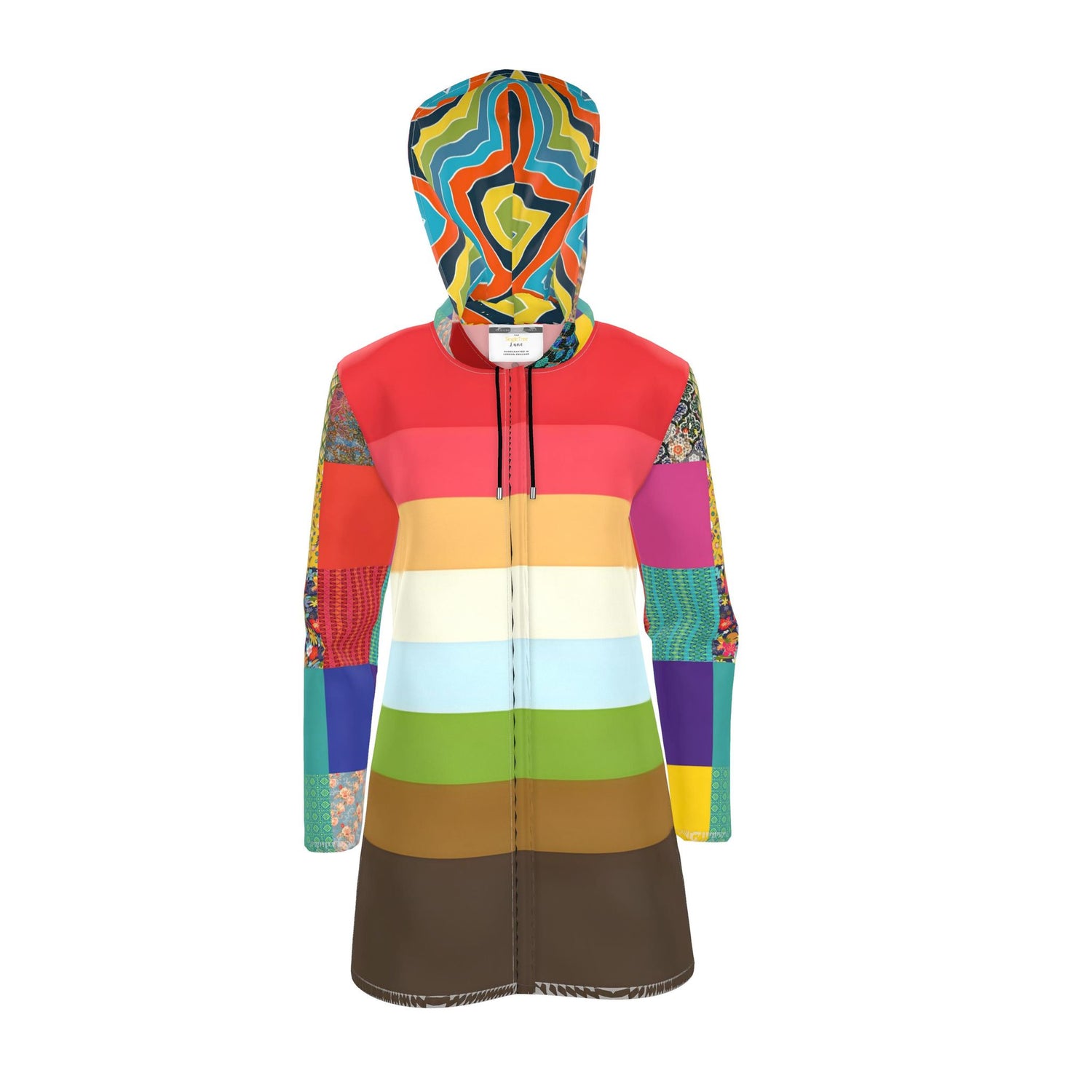 Retro Sunset Rugby Stripe Womens Hooded Rain Jacket