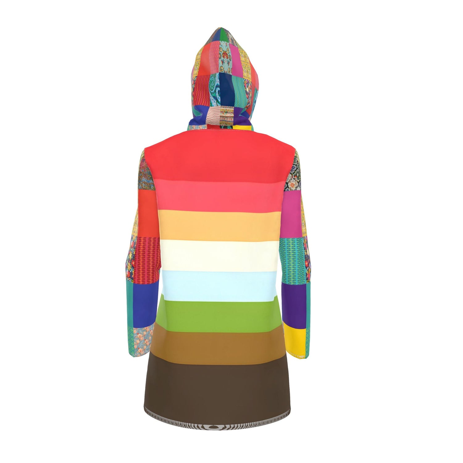 Retro Sunset Rugby Stripe Womens Hooded Rain Jacket