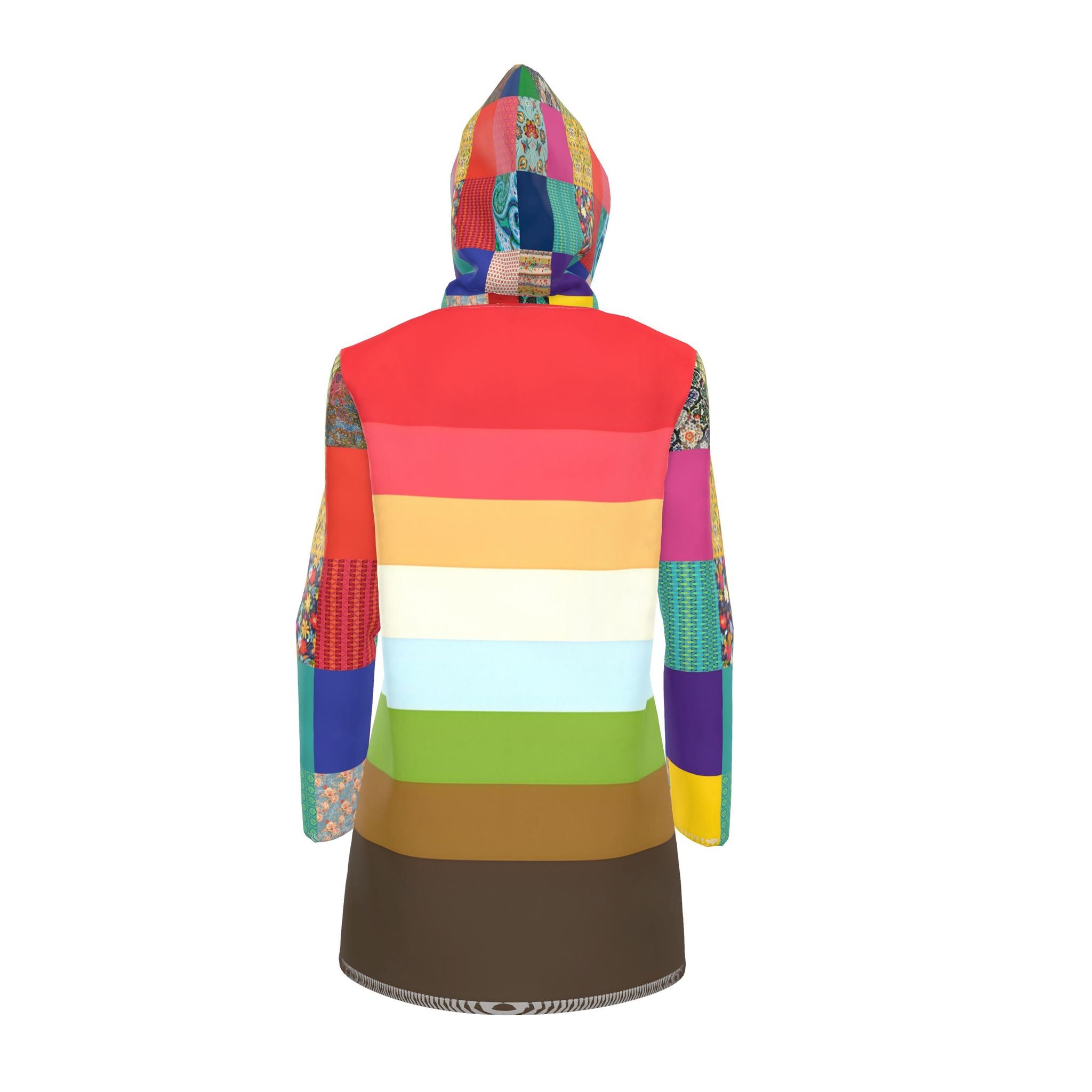 Retro Sunset Rugby Stripe Womens Hooded Rain Jacket